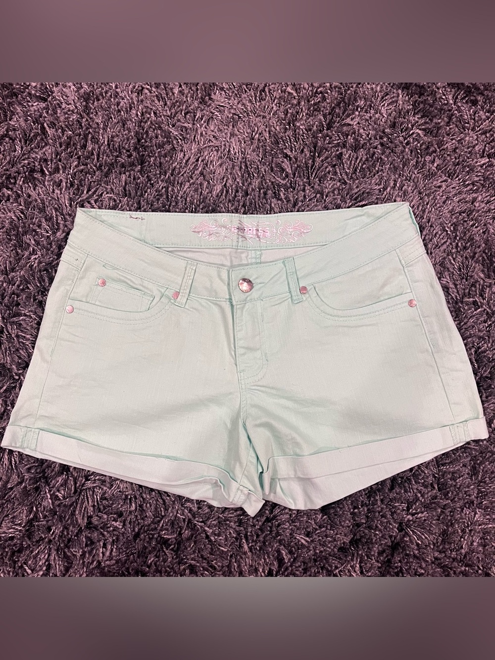 🌸EXPRESS MINT GREEN LIGHT WEIGHT DENIM SHORTS 3.5in SIZE 10🌸